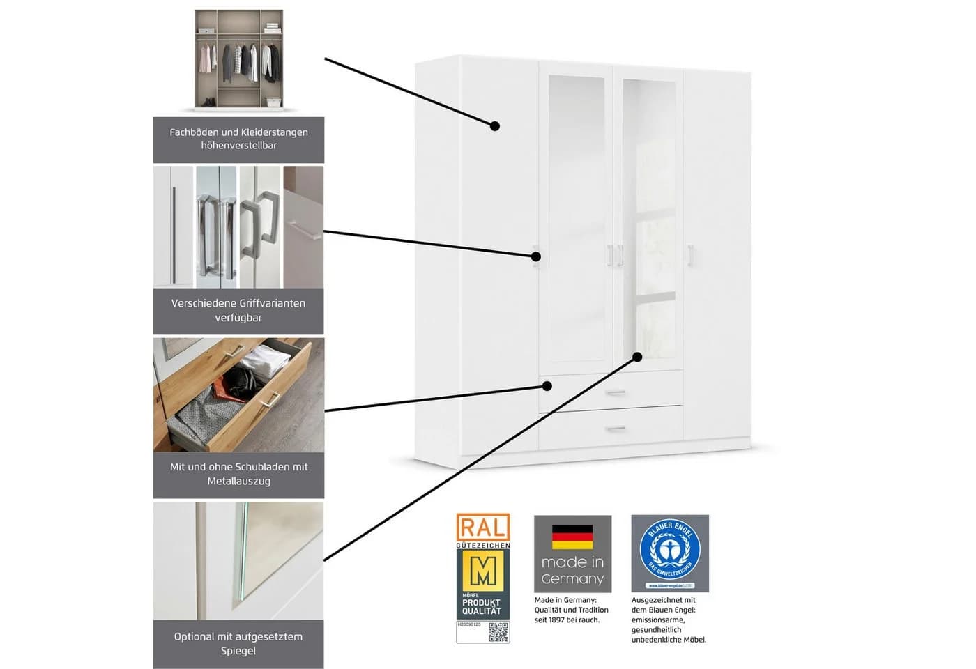 Rauch Kleiderschrank Gamma 360 cm Eiche Sonoma mit Schubladen - Bild 3