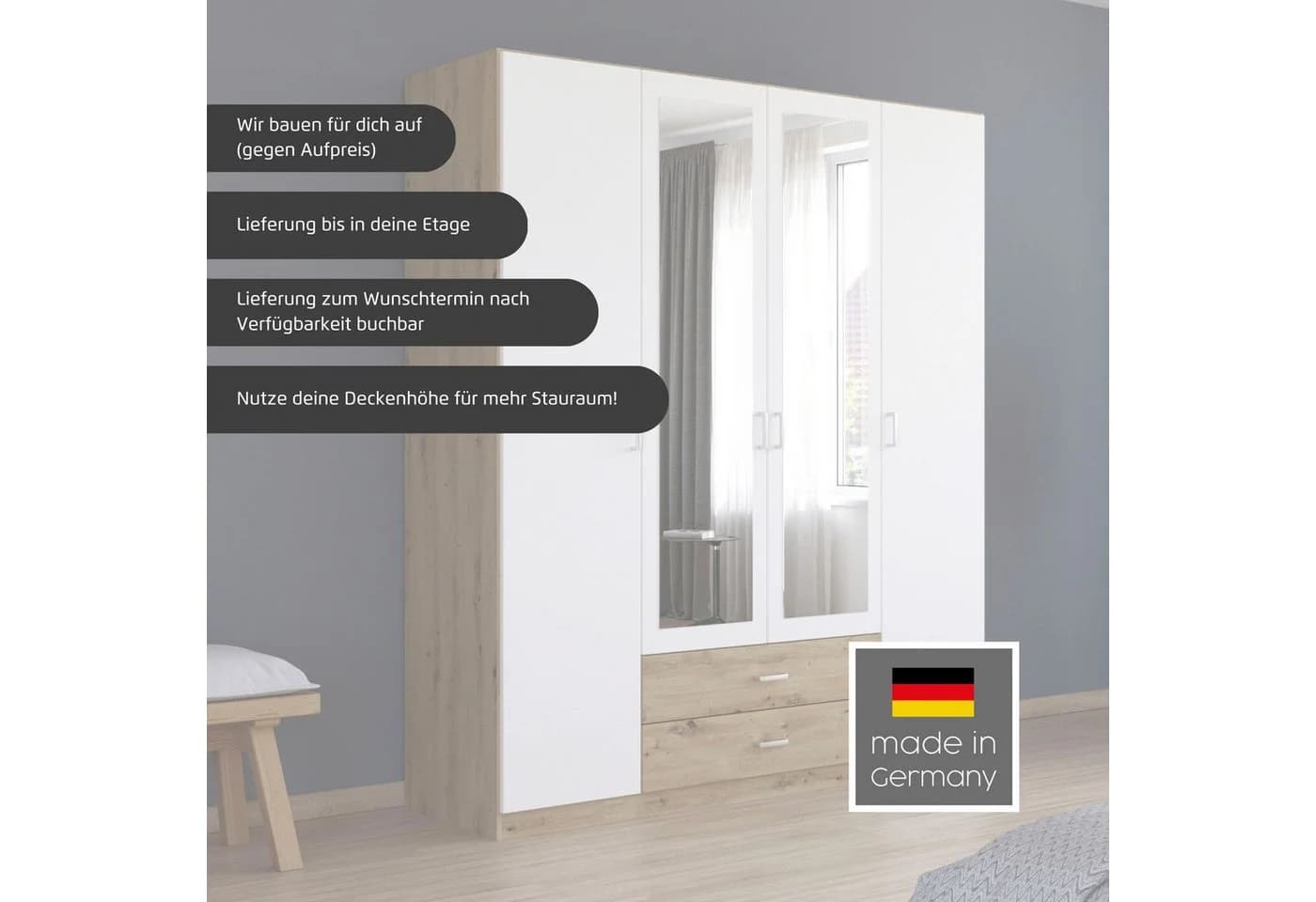 Rauch Kleiderschrank Gamma 360 cm Eiche Sonoma mit Schubladen - Bild 5