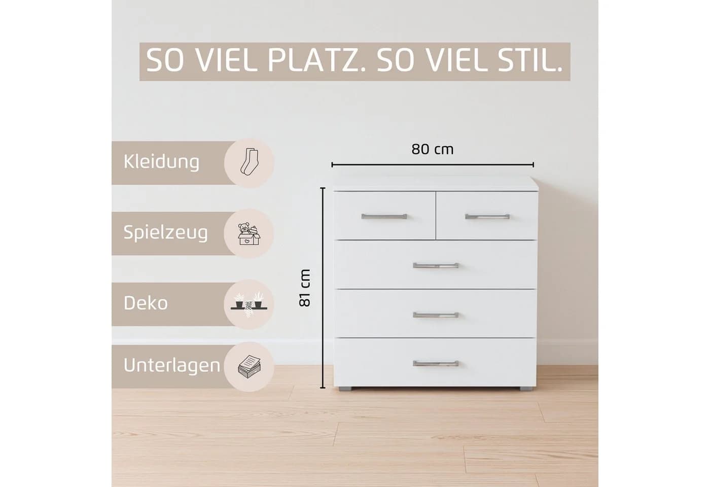 Kommode RAUCH Gamma Eiche Sonoma mit fünf Schubladen - Bild 4