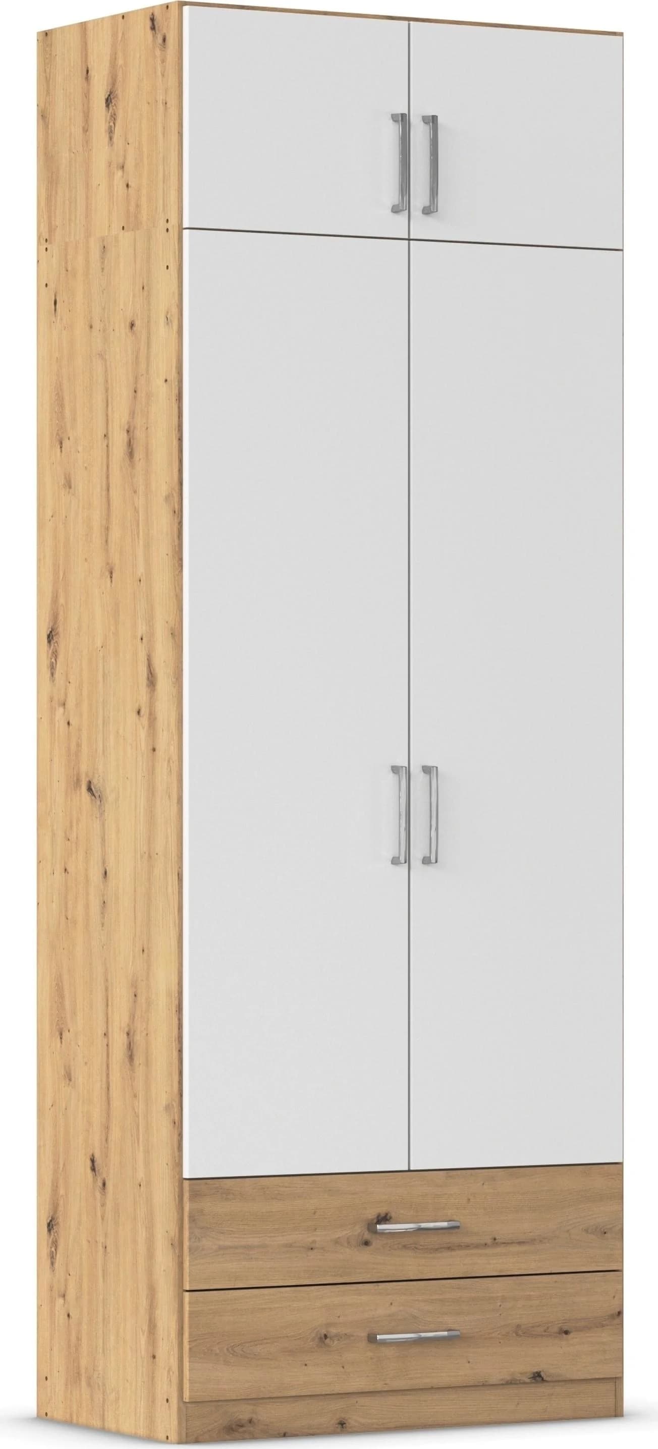 Kleiderschrank RAUCH Garderobe Wäscheschrank Gamma Eiche Artisan Alpinweiß Chrom