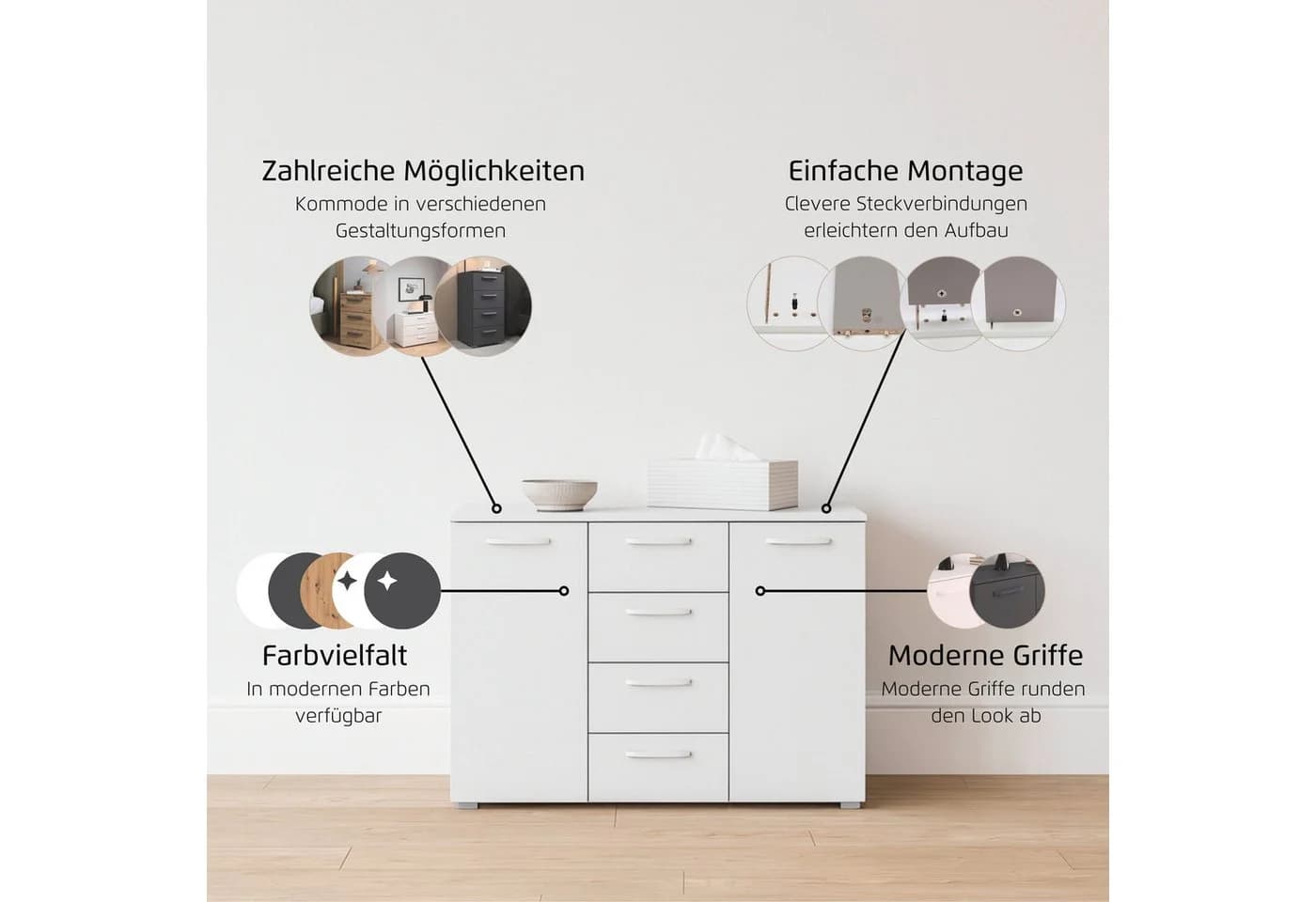 Kombikommode RAUCH Sideboard Schubladenkommode OTELI Alpinweiß - Bild 4