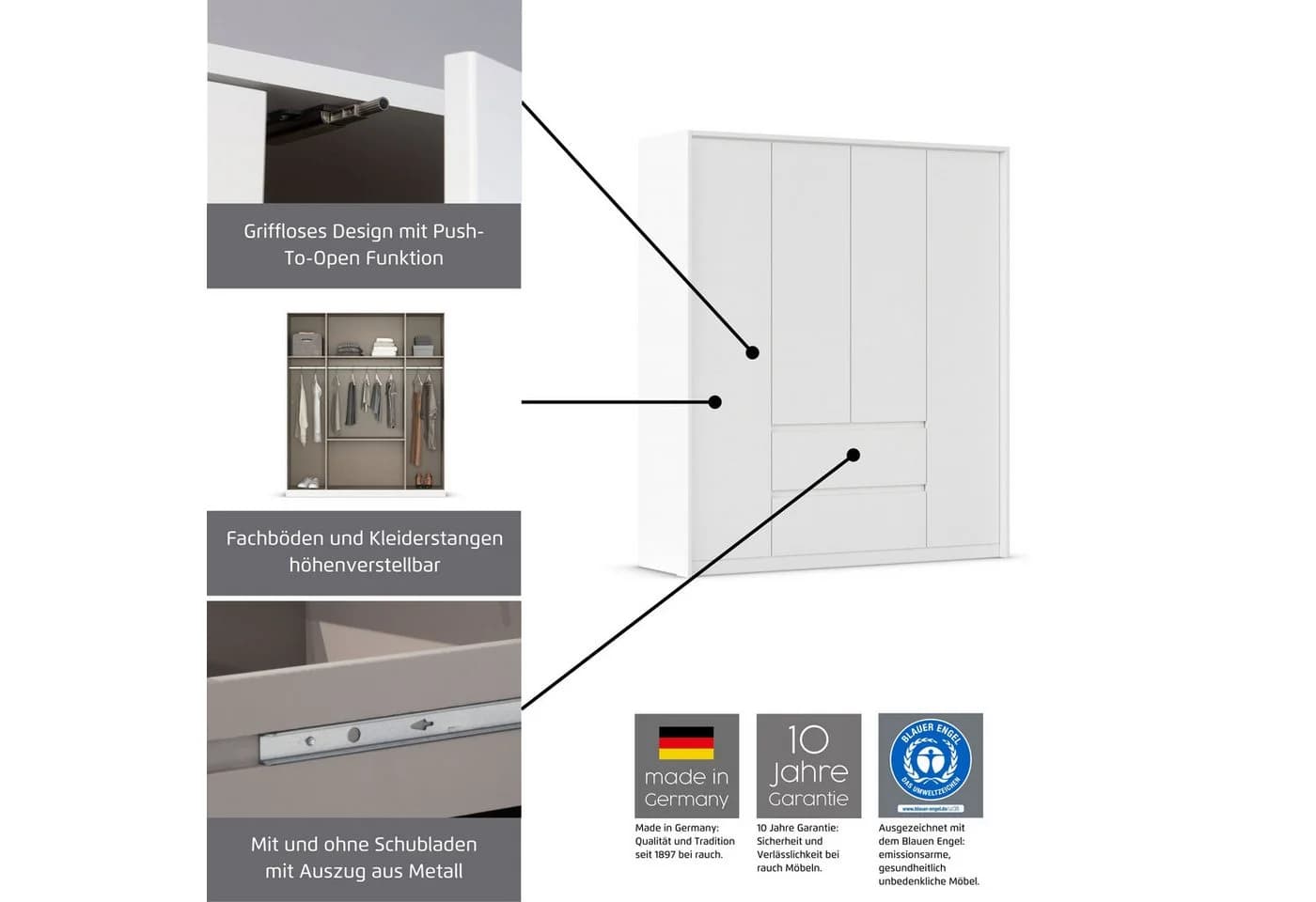 Rauch Mainz Drehtürenschrank 360cm Eiche Artisan Alpinweiß Push-to-Open - Bild 5