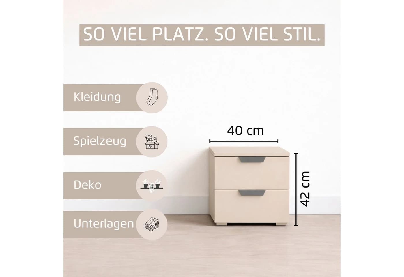 Nachtkommode RAUCH Costa Set mit Metallgriffen Beige - Bild 4