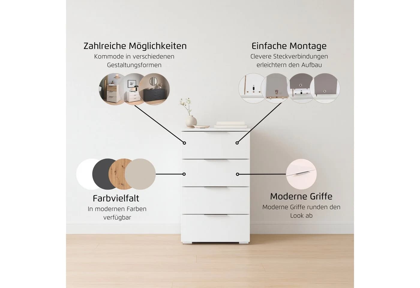 Schubkastenkommode RAUCH Eiche Artisan 4 Schubladen - Bild 5