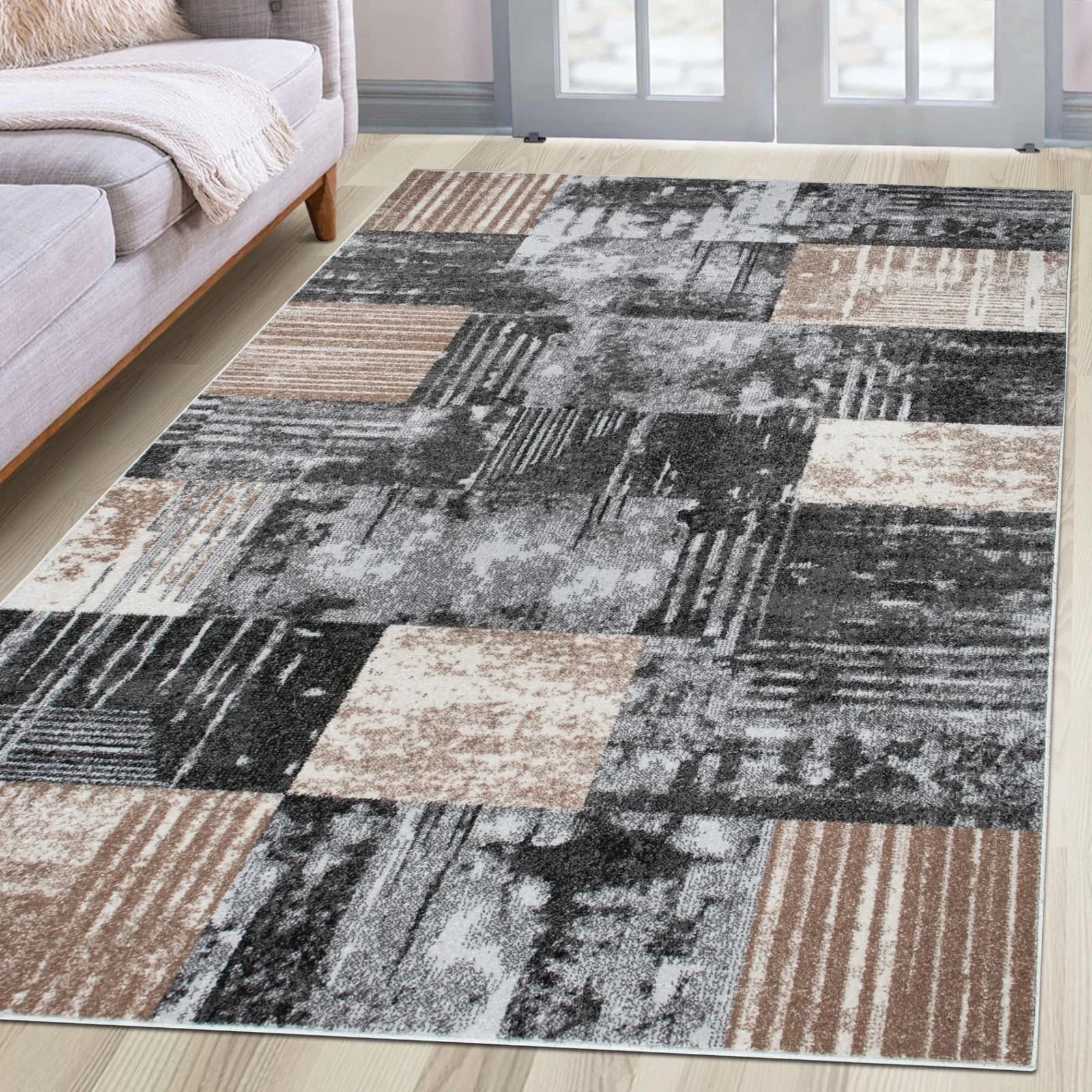Teppich OTTO HOME Lunari Vintage-Karo Design Grau Kunstfaser