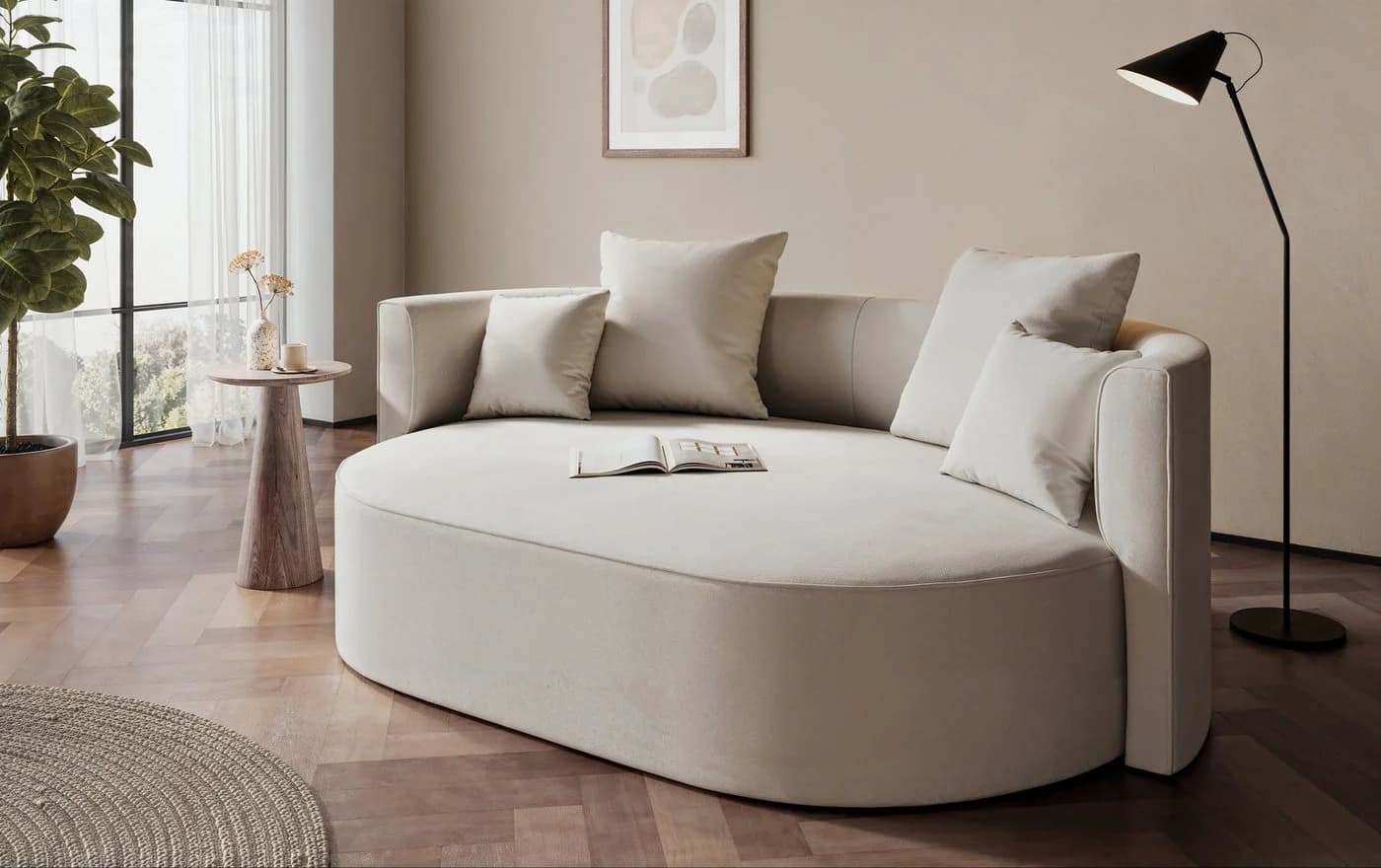 LeGer Home ISALIE Rundes Loungesofa 2,5-Sitzer Beige Samtoptik - Bild 2