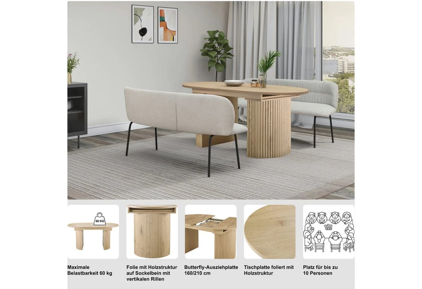 Esstisch HOME AFFAIRE Gartempe Eichefarben Ausziehbar 160-210 cm - Bild 3