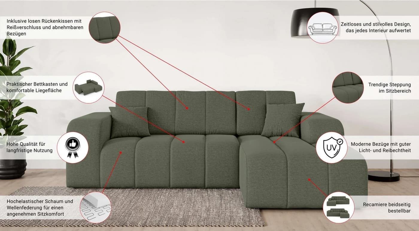 OTTO HOME Ecksofa CASSY L-Form mit Bettkasten und Bettfunktion, hellgrau - Bild 3