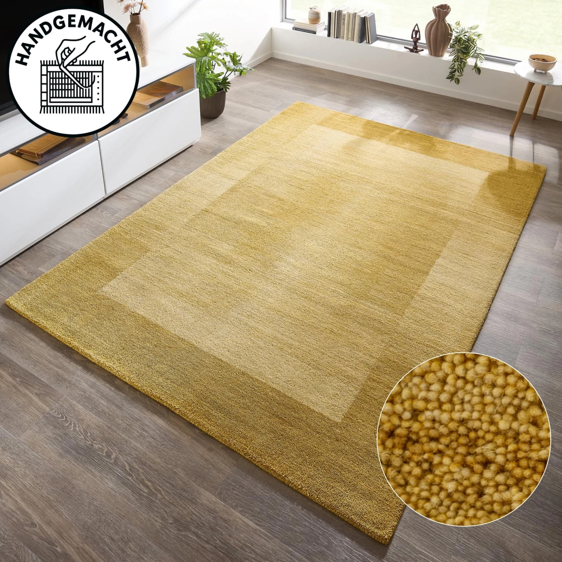 THEKO Gabbeh Super Wollteppich Handgewebt Gelb 200x200 cm