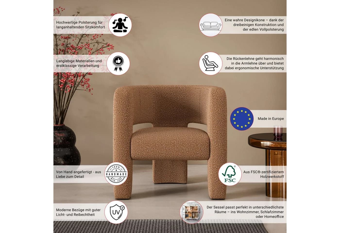 LeGer Home by Lena Gercke Ohrensessel SELMIA Braun - Bild 3