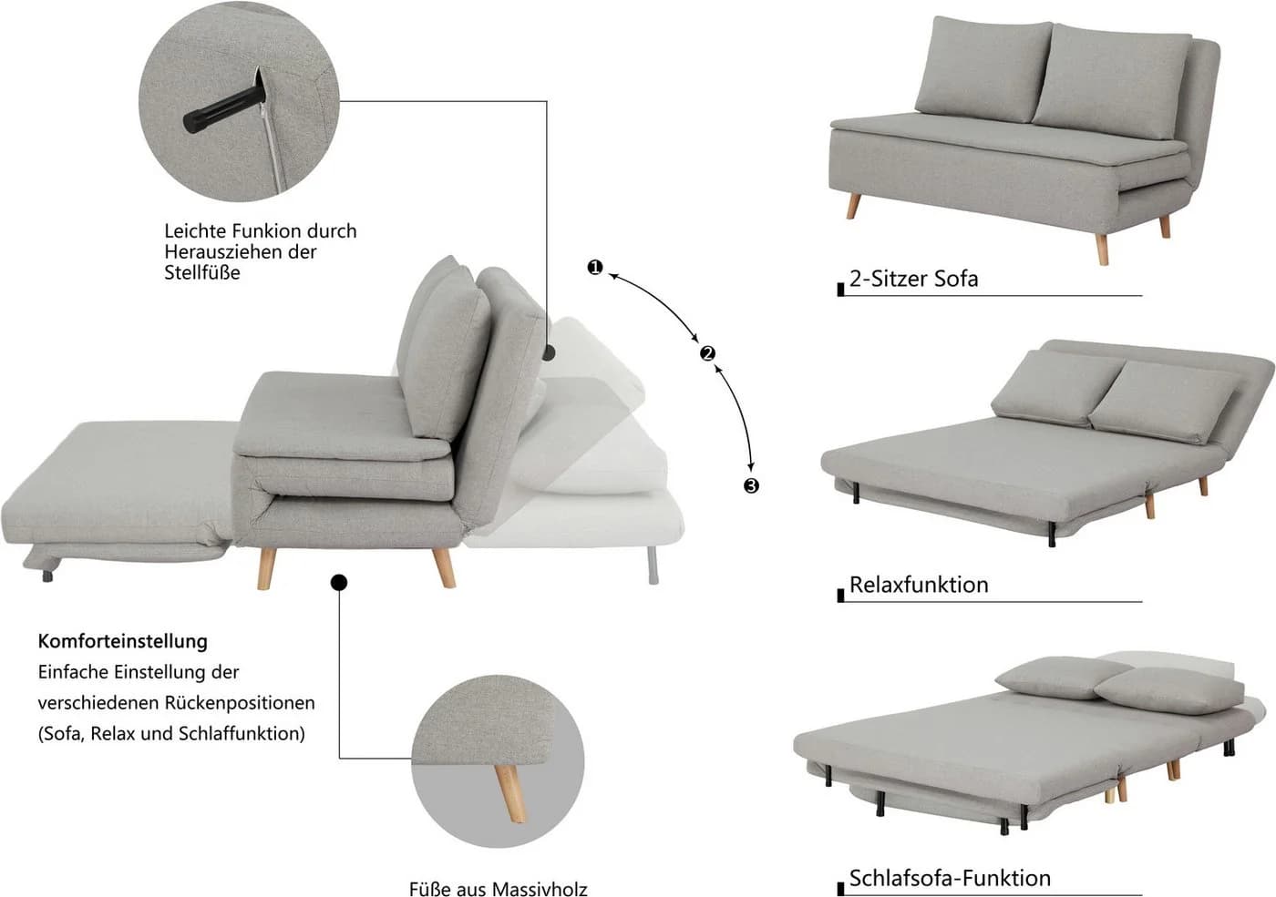 HOME AFFAIRE Schlafsofa AINSLEY Grün 2-Sitzer mit verstellbarer Rückenlehne - Bild 3