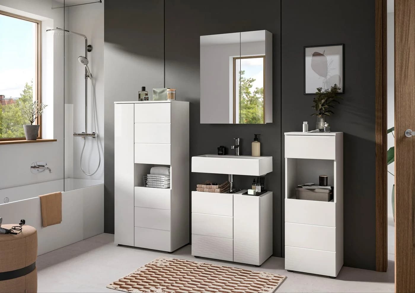 WELLTIME Midischrank Biel 3 Türen Weiß Hochglanz - Bild 5