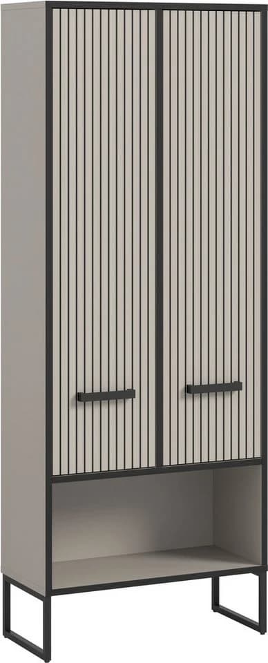 WELLTIME Hochschrank Locri Schwarz Rillenoptik Metallkufen - Bild 2