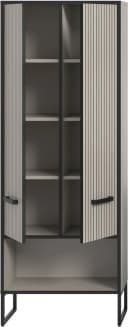 WELLTIME Hochschrank Locri Schwarz Rillenoptik Metallkufen Bild 5