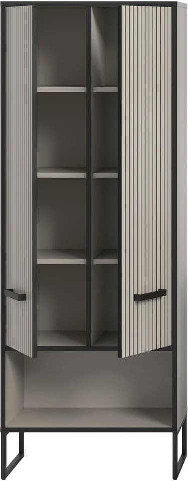 WELLTIME Hochschrank Locri Schwarz Rillenoptik Metallkufen - Bild 5