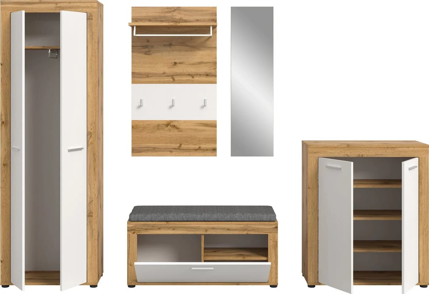 HOME AFFAIRE Garderoben-Set AOSTA 6-teilig Weiß Eiche Nachbildung - Bild 4