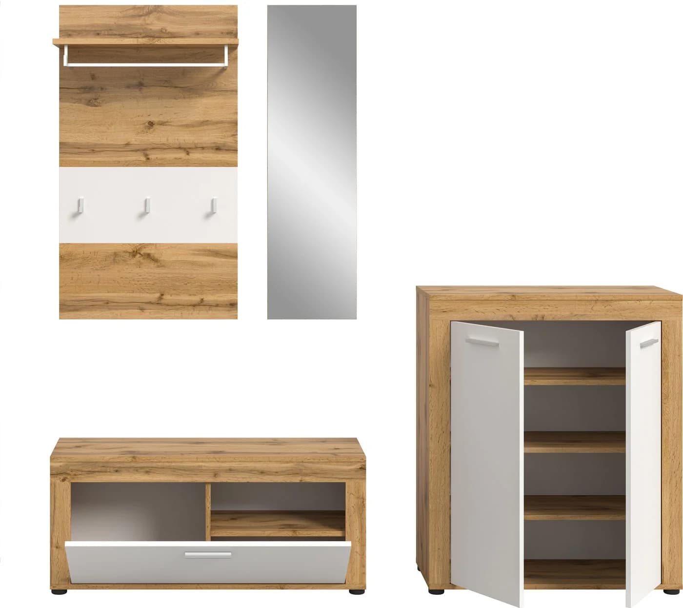 HOME AFFAIRE Garderoben-Set Aosta 4-teilig Weiß Eiche Nachbildung - Bild 4