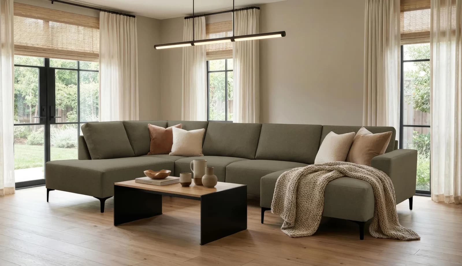 Home Affaire Tournon Wohnlandschaft U-Form Olive Webstoff