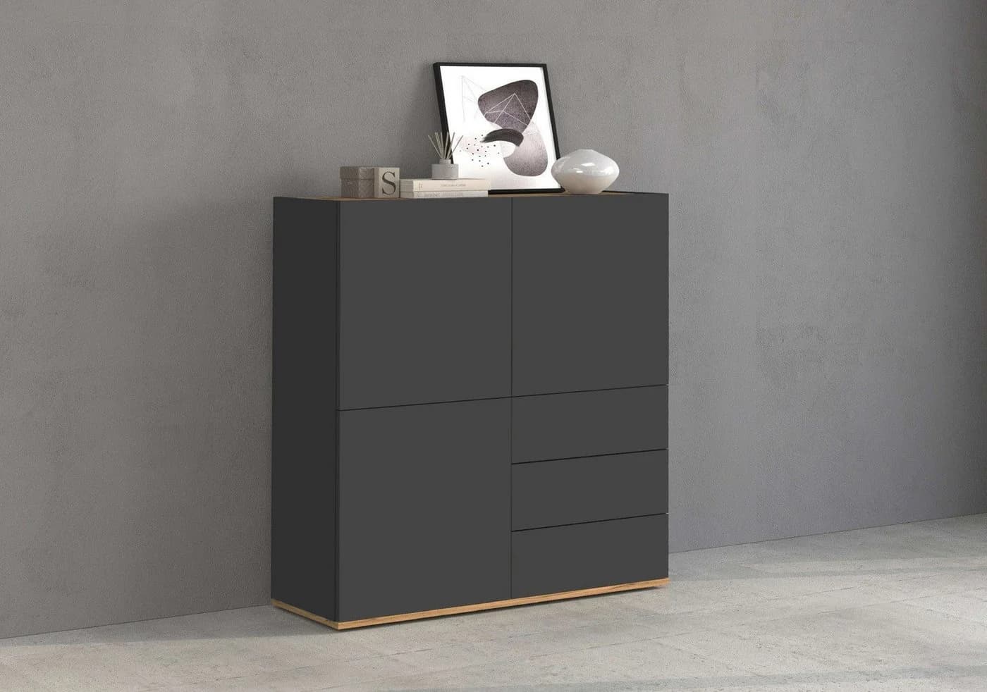 OTTO HOME GARDA Highboard 3 Türen 3 Schubladen Anthrazit Eiche - Bild 2
