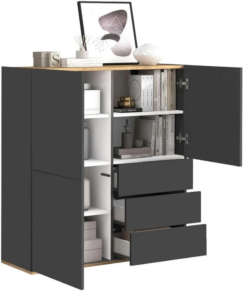 OTTO HOME GARDA Highboard 3 Türen 3 Schubladen Anthrazit Eiche - Bild 4