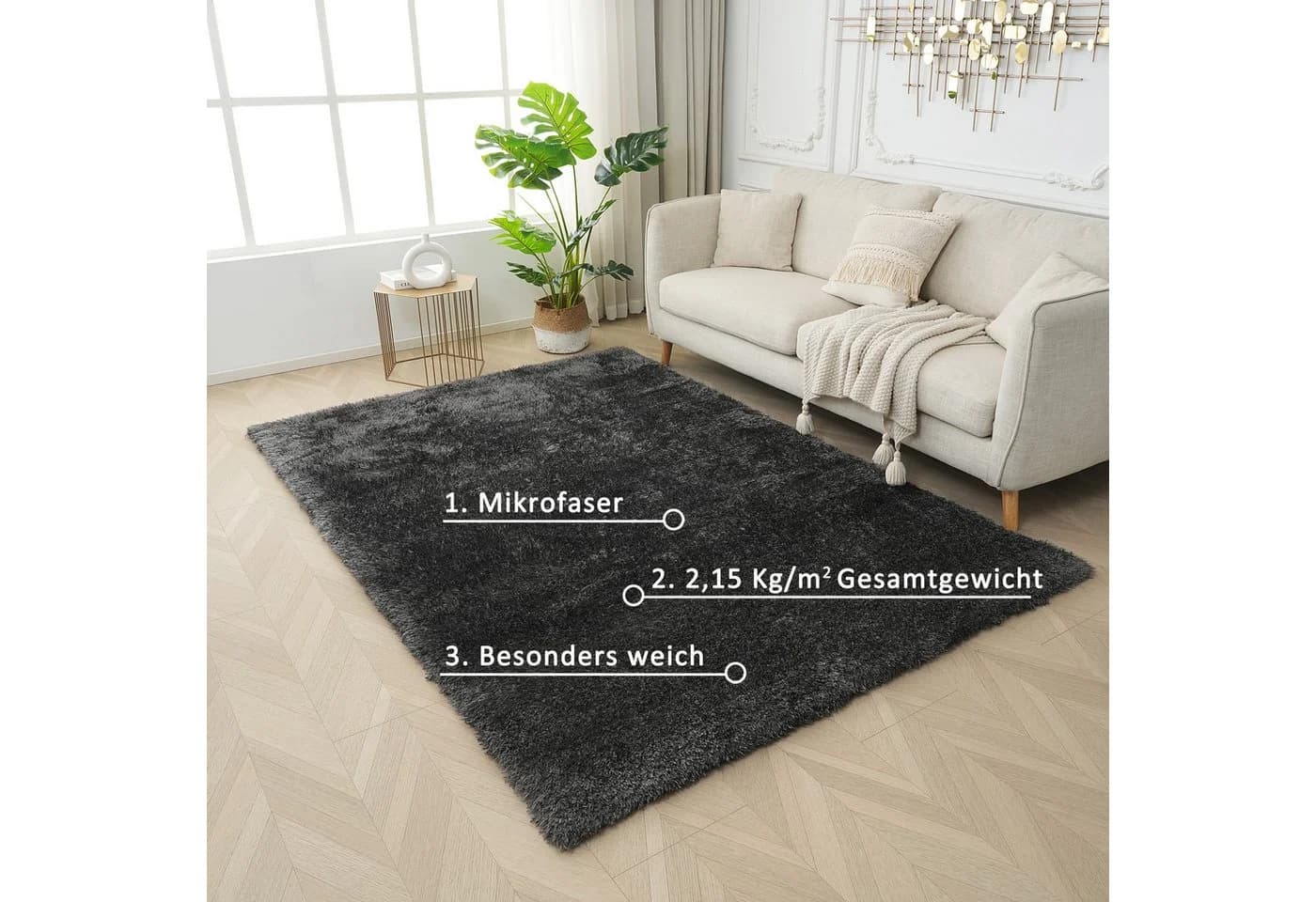 OTTO HOME Hochflor-Teppich Micro Shaggy Anthrazit Uni-Design - Bild 3