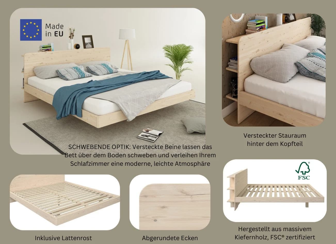 Massivholzbett Amaliah Schwebebett Home Affaire - Bild 3