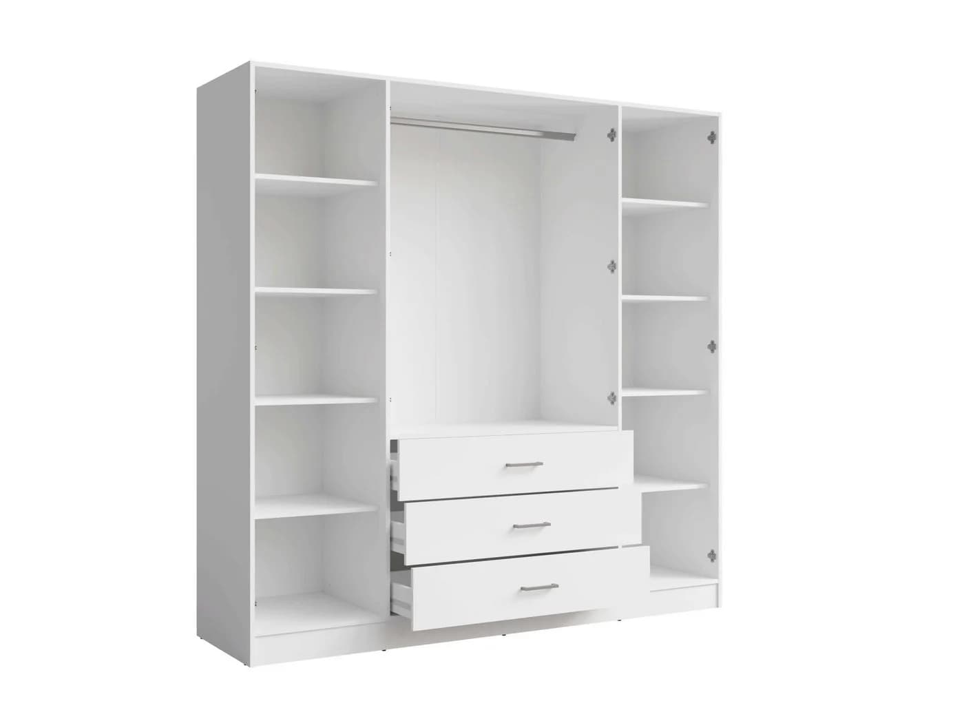 Home Affaire Kleiderschrank KOS Garderobe 3 Schubladen, Kleiderstange, 8 Einlegeböden, Spiegel, Weiß - Bild 3