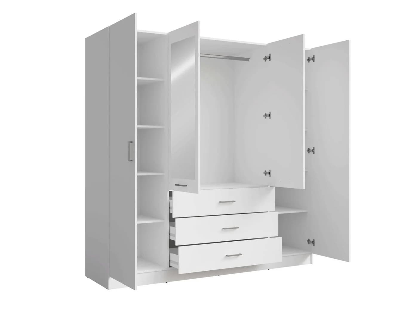 Home Affaire Kleiderschrank KOS Garderobe 3 Schubladen, Kleiderstange, 8 Einlegeböden, Spiegel, Weiß - Bild 5
