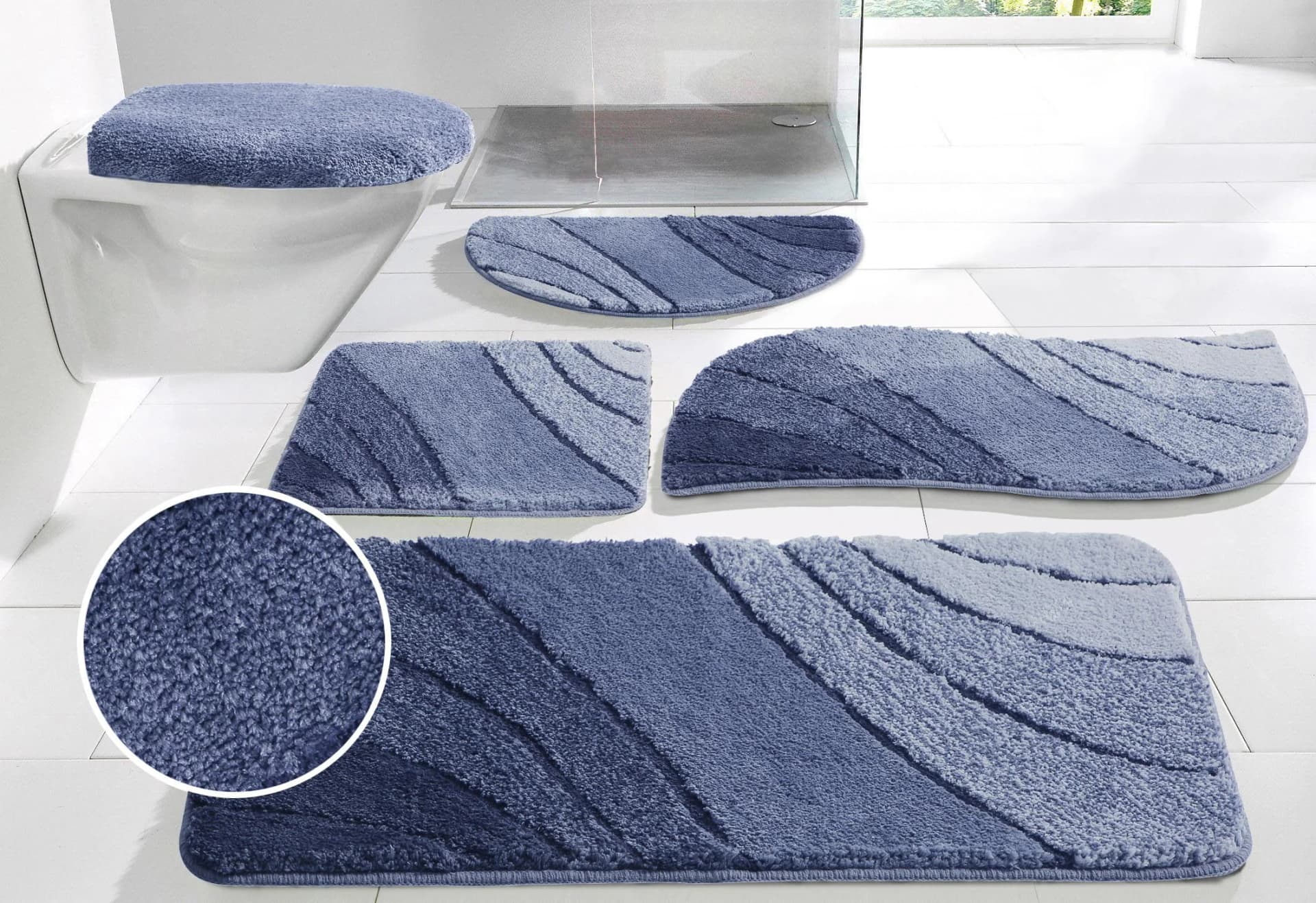 Badematte MY HOME Josie Badvorleger Badezimmer Teppich Blau Wellenmuster