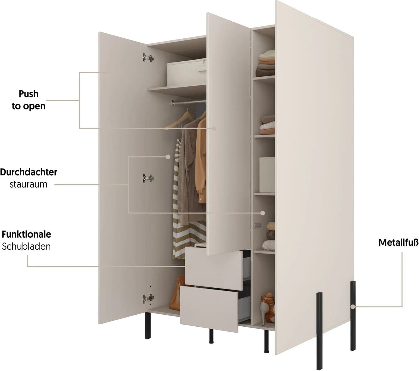 OTTO HOME Jukon Kleiderschrank Kaschmir Modern Push-to-Open - Bild 3