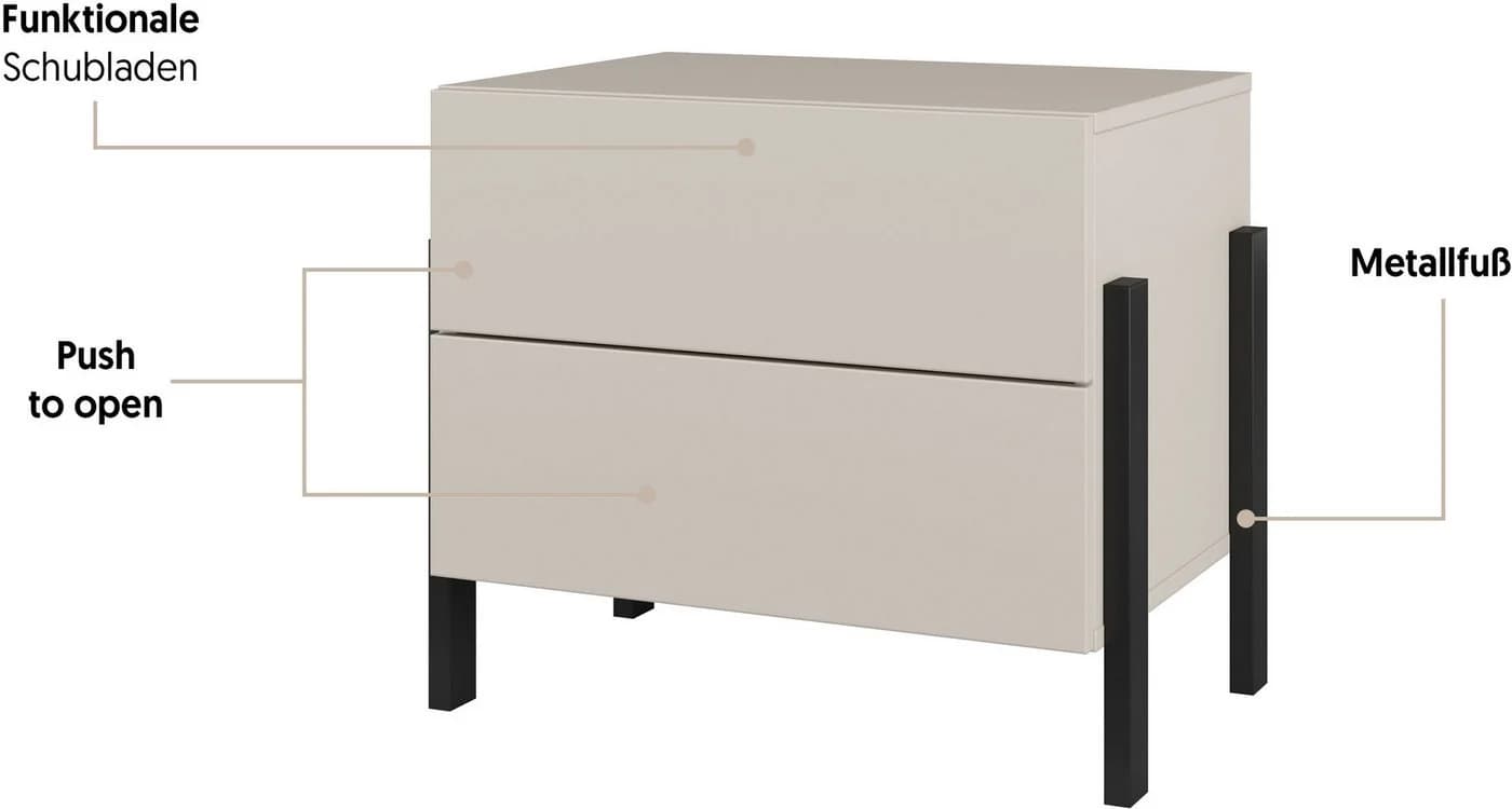 OTTO HOME Nachtkommode Jukon Kaschmir Modern 2 Schubladen Push-to-open - Bild 3