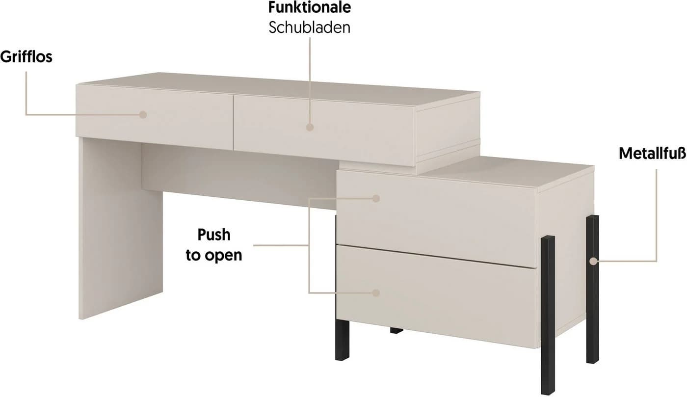 OTTO HOME Schminktisch Jukon Modern Kaschmir Schwarz 4 Schubladen - Bild 3