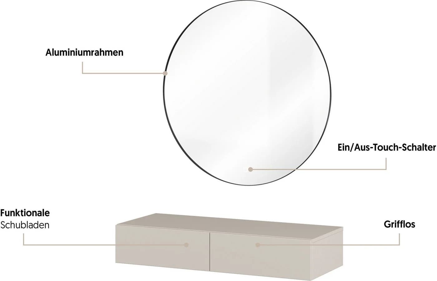 Schminktisch OTTO HOME Jukon 90 cm mit LED-Beleuchtung - Bild 3