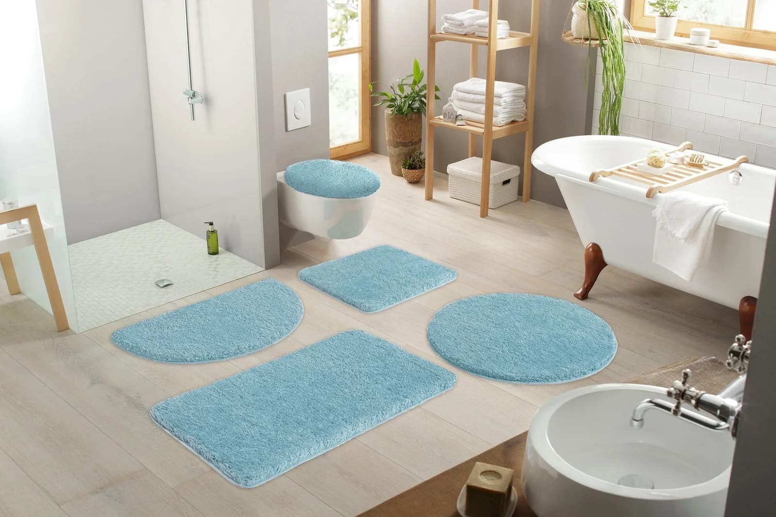 my home Badematte Sanremo Badvorleger Badezimmer Teppich Hellblau