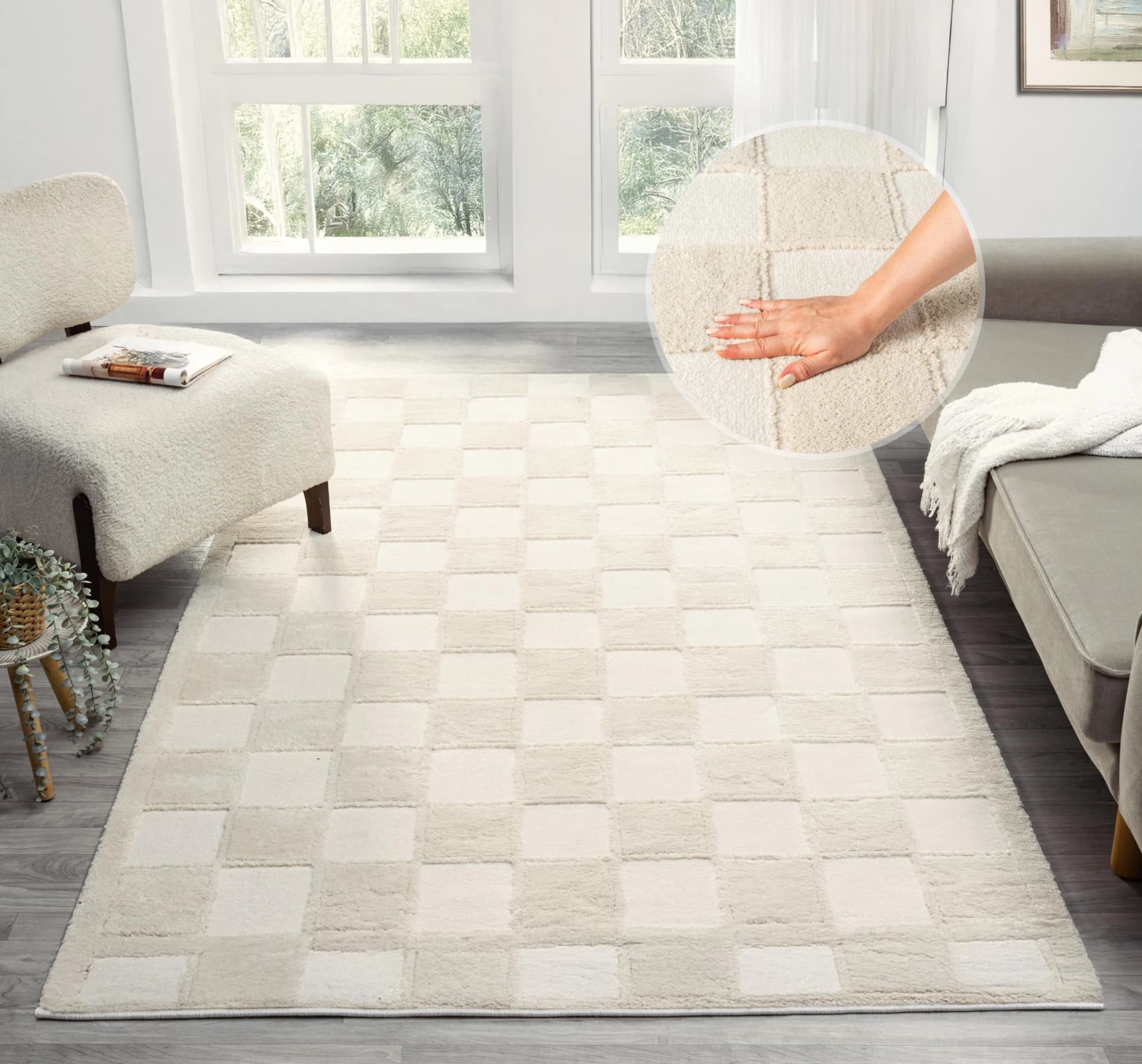 OTTO HOME Teppich Belion Hoch-Tief-Struktur Karo-Muster Creme
