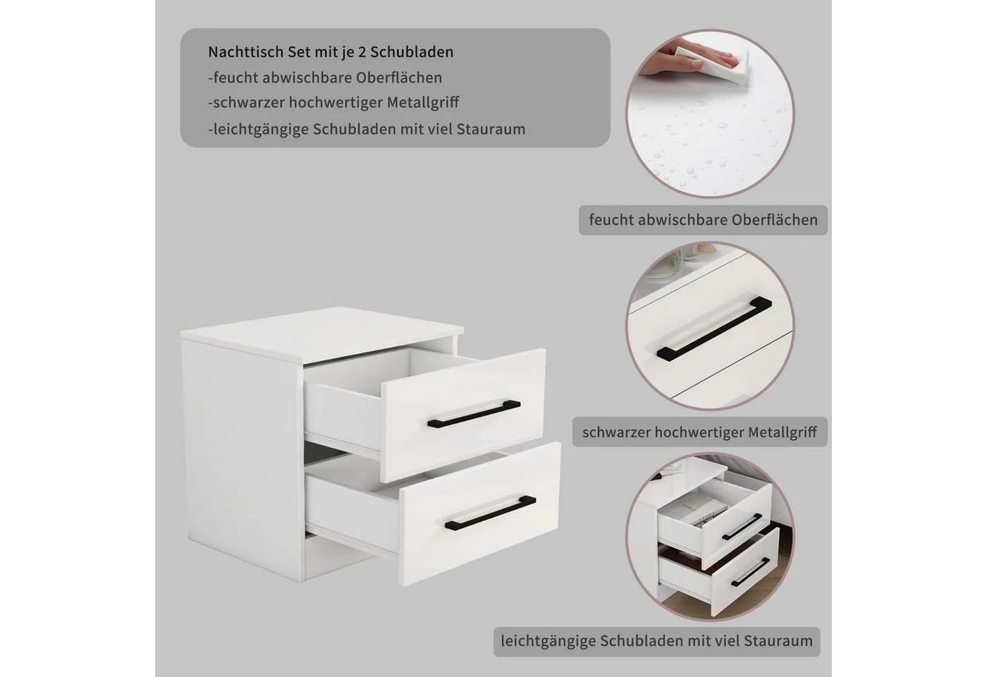 OTTO HOME Nachtkommode Sylt Bestseller, 2 Schubladen, Weiß, Hochglanz - Bild 4