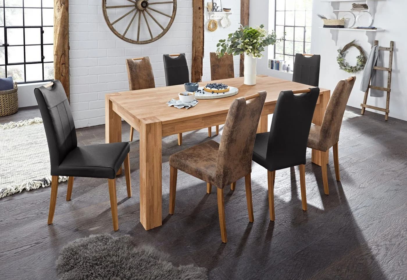Home affaire Esszimmerstuhl Roberta Set 2 St. Eiche massiv Braun