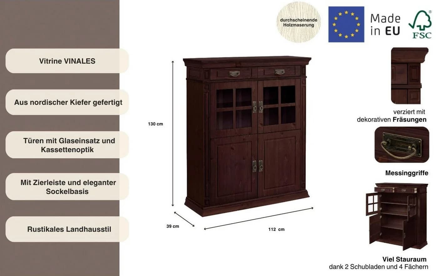 OTTO HOME Vinales Highboard Dunkelbraun Massivholz - Bild 3