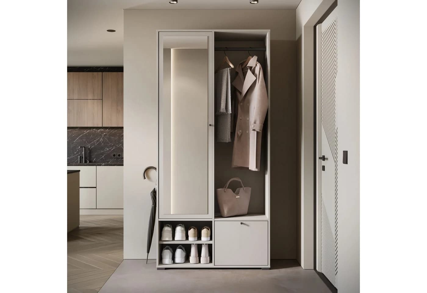 Home Affaire Garderobenschrank DINO Beige mit Spiegel und Kleiderstange