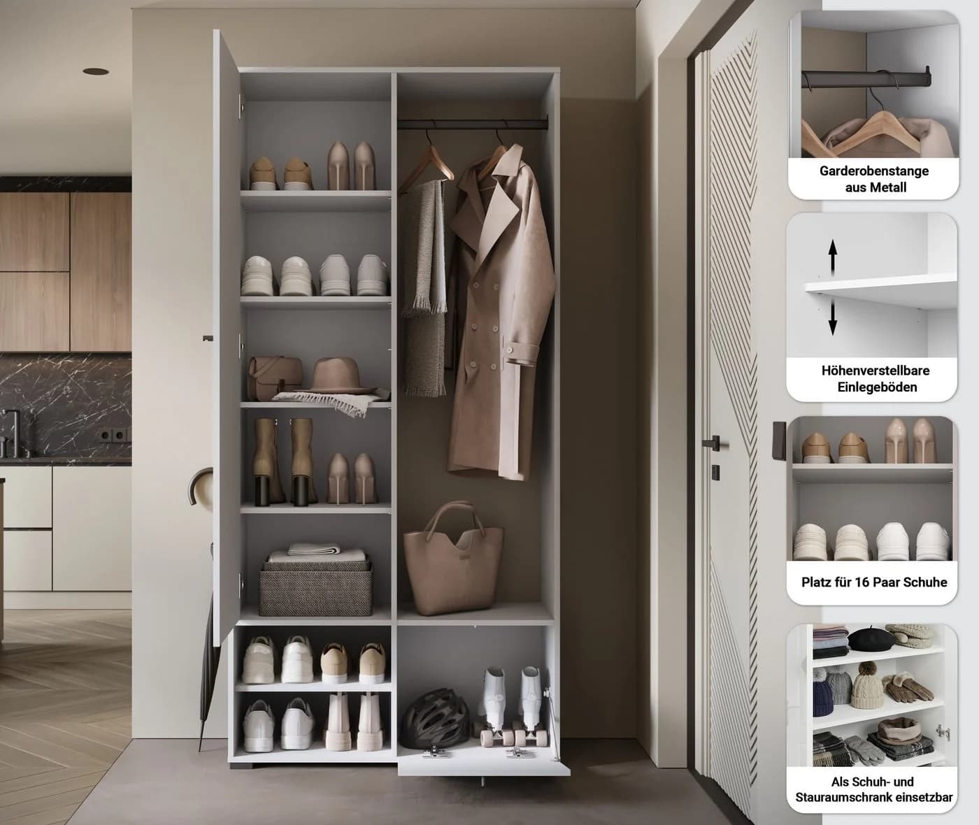 Home Affaire Garderobenschrank DINO Beige mit Spiegel und Kleiderstange - Bild 3