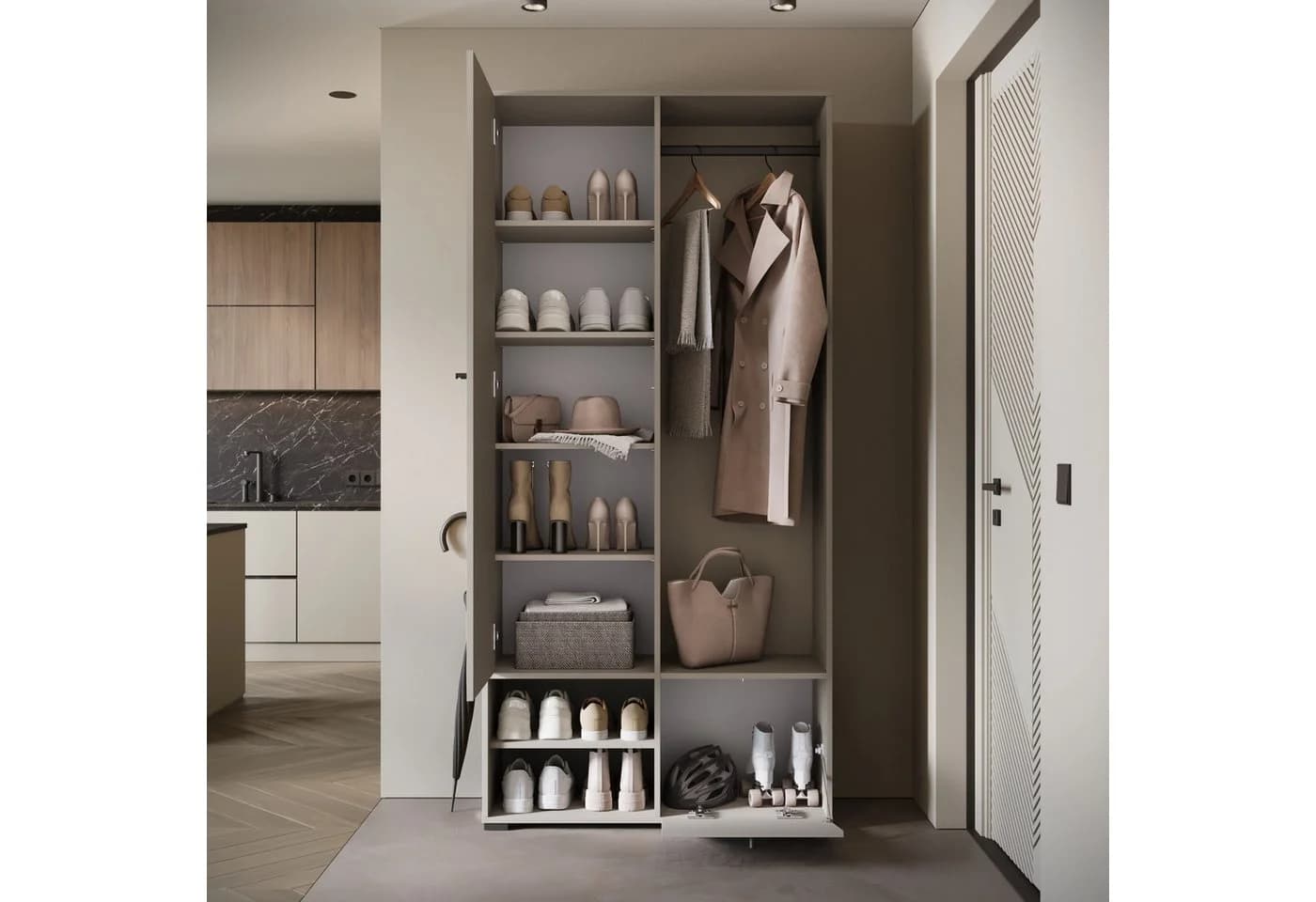 Home Affaire Garderobenschrank DINO Beige mit Spiegel und Kleiderstange - Bild 5