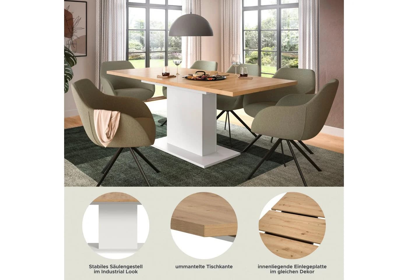 HOME AFFAIRE Esstisch Motus Ausziehbar Weiß Artisan Oak - Bild 3