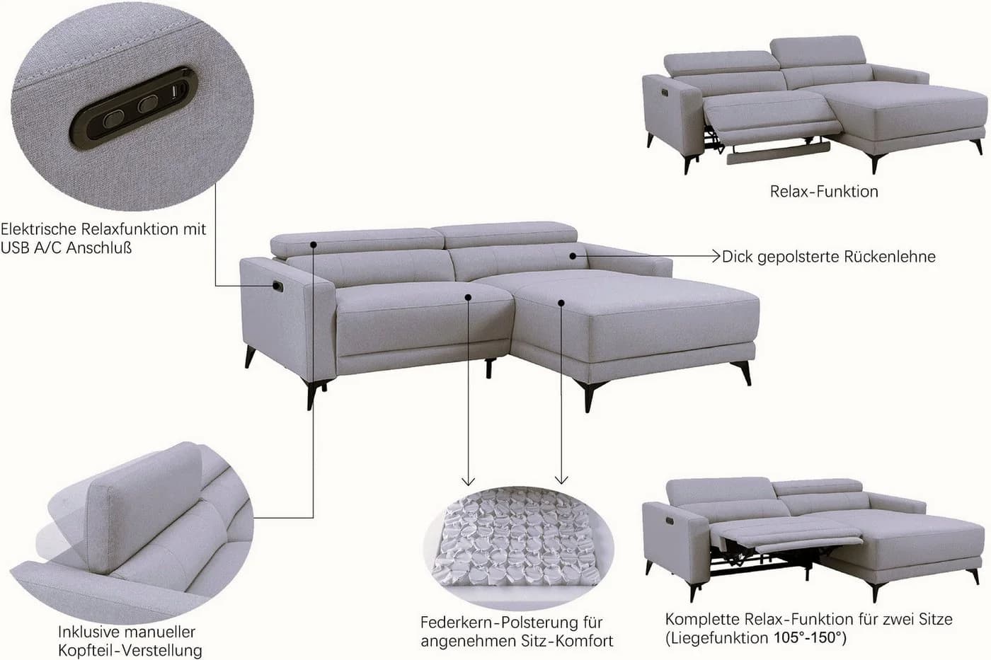 Ecksofa OTTO HOME LEWII L-Form 213 cm Anthrazit - Bild 3