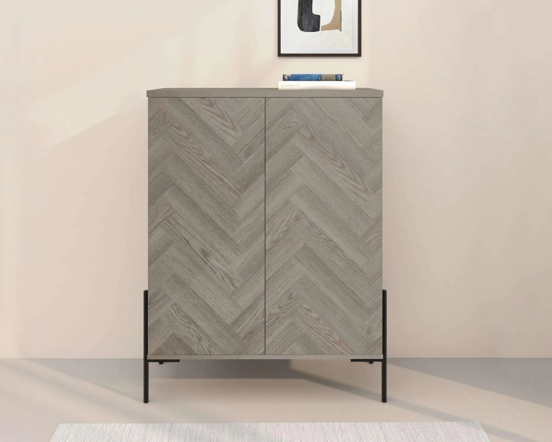 Highboard LEONIQUE Eadwine Eichefarben Fischgrätenmuster
