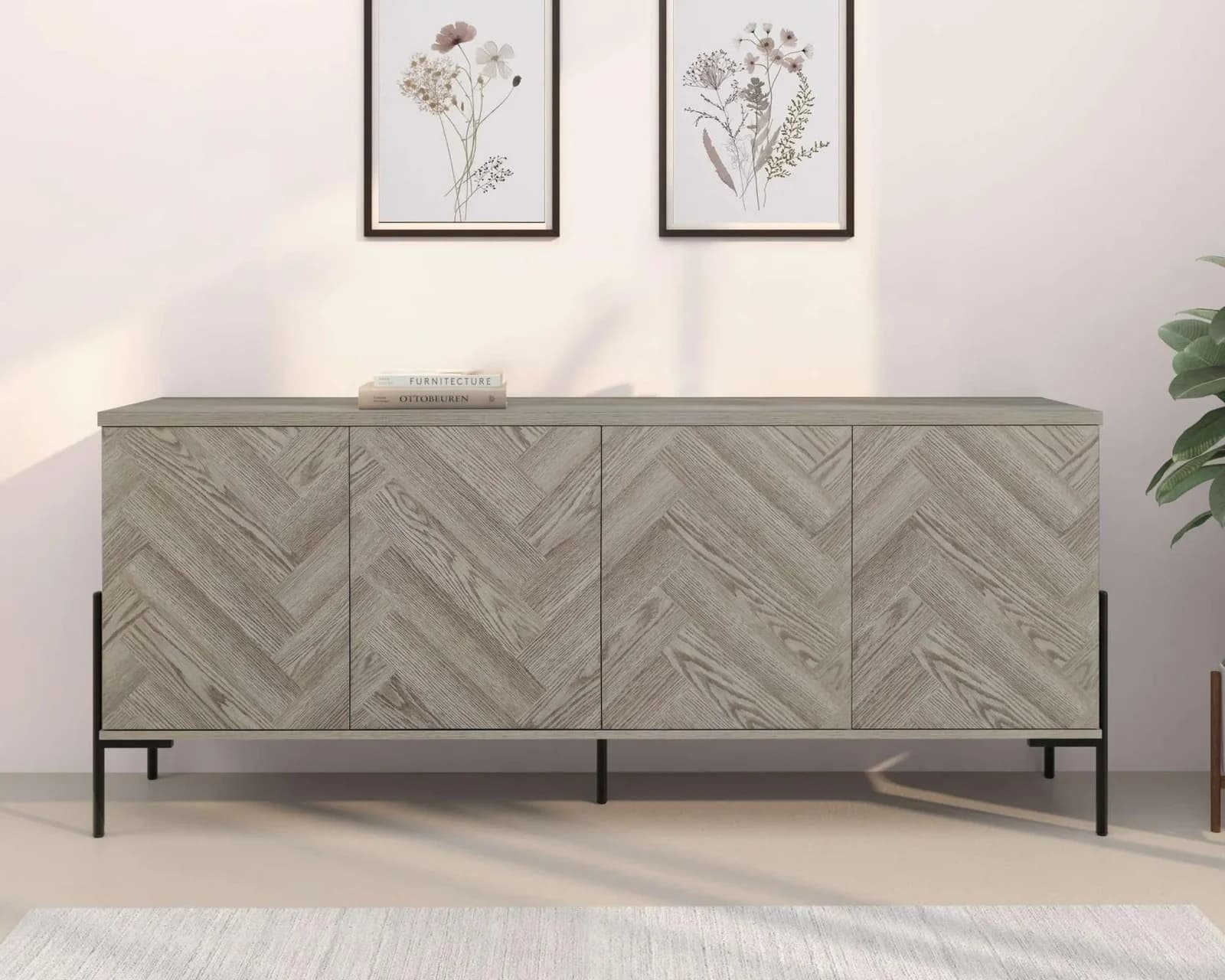Sideboard LEONIQUE "Eadwine" Eichefarben Push-to-open