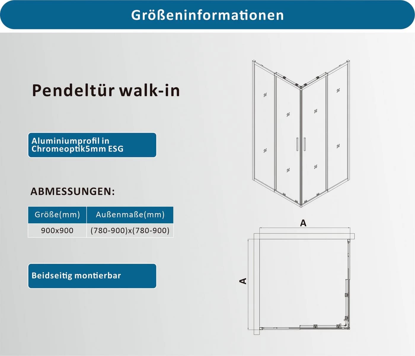 welltime Eckdusche Trento Slimline 90x90 cm Sicherheitsglas - Bild 4