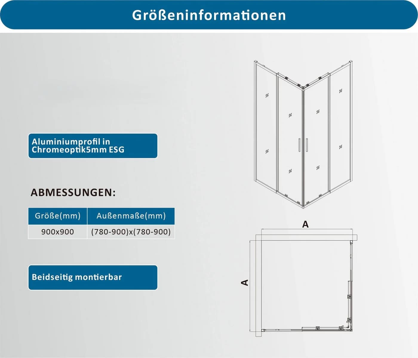 welltime Eckdusche Trento Slimline 90x90 cm Sicherheitsglas - Bild 5