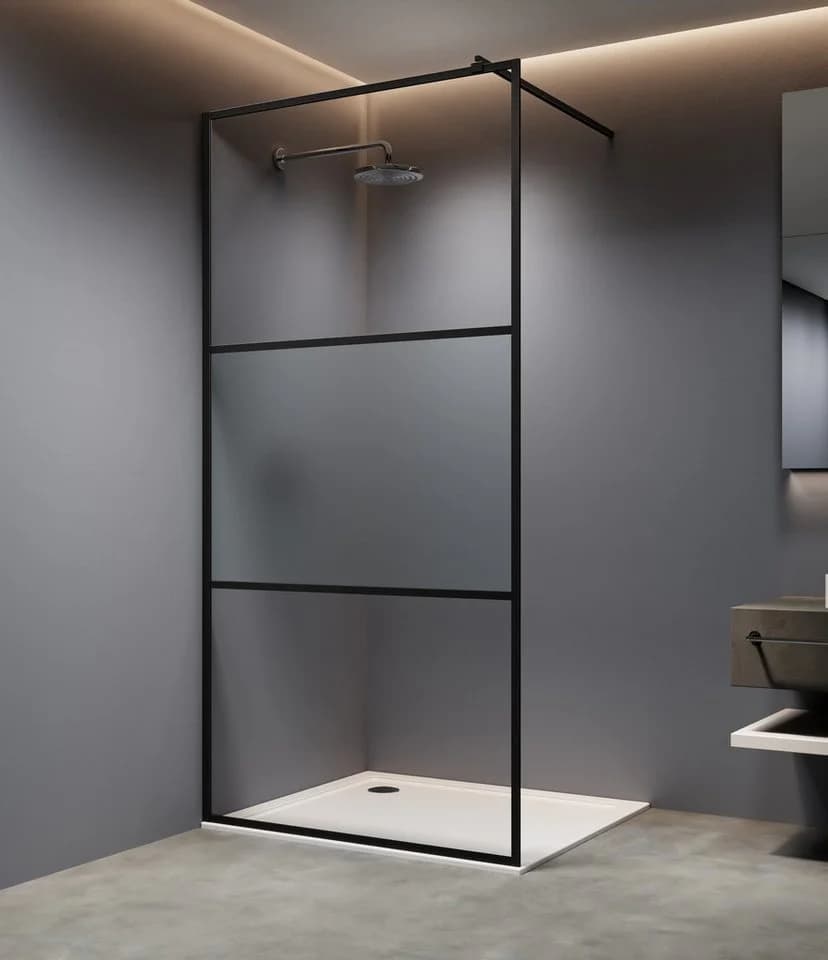 Walk-in-Dusche WELLTIME Walk-In Foggy Black Milchglaseinsatz