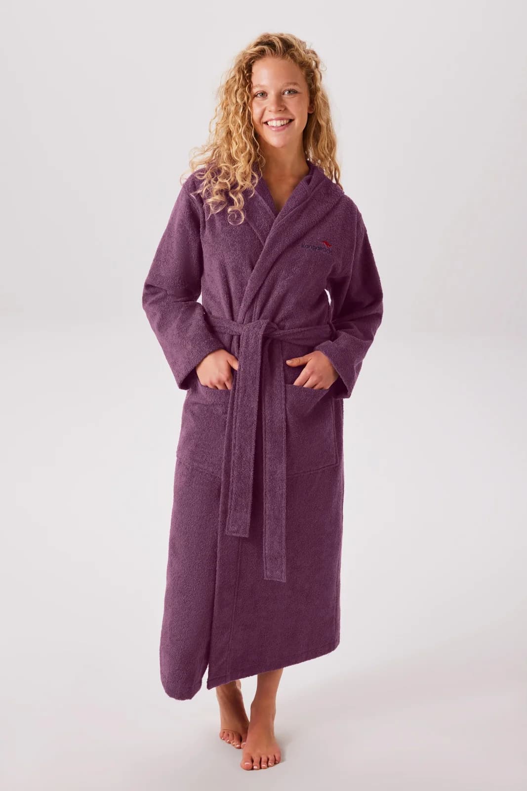 KANGAROOS Unisex-Bademantel Cassidy Mauve Langform mit Kapuze