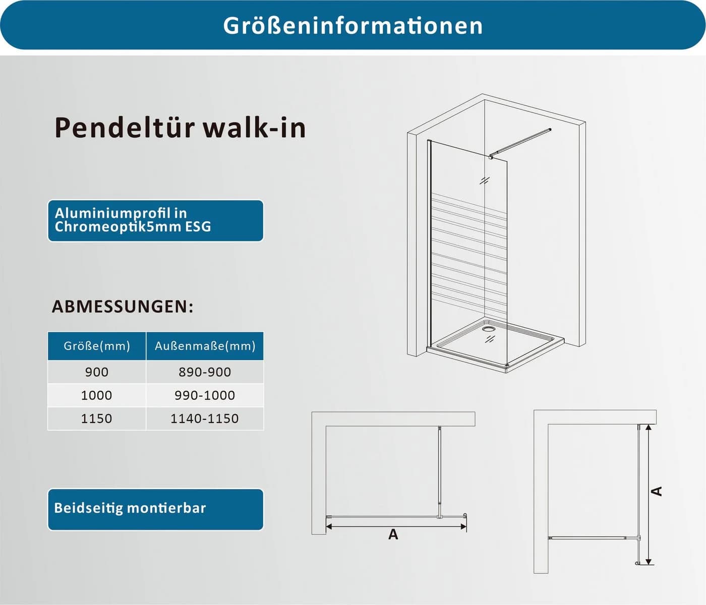 welltime Walk-in-Dusche Nassau Single Streifendekor - Bild 3